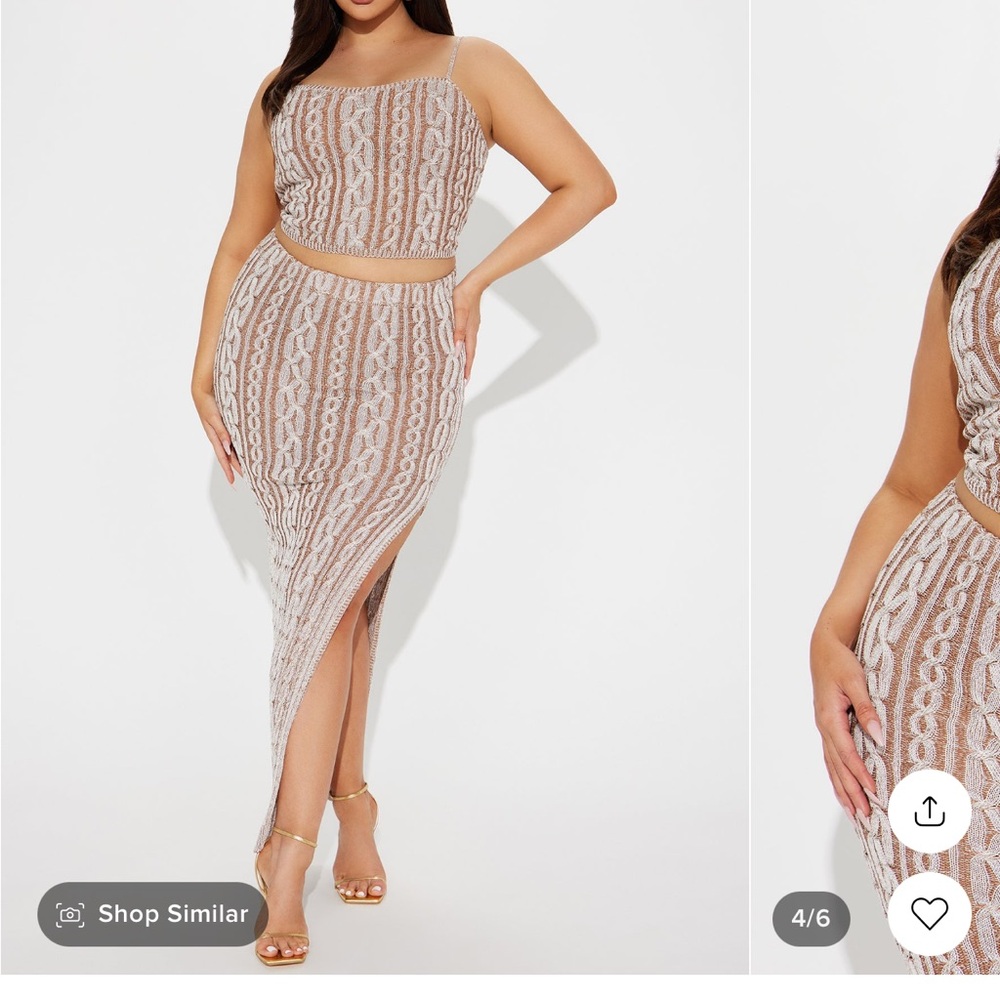 Fashion Nova Beige and White Lace Two-Piece set 1X